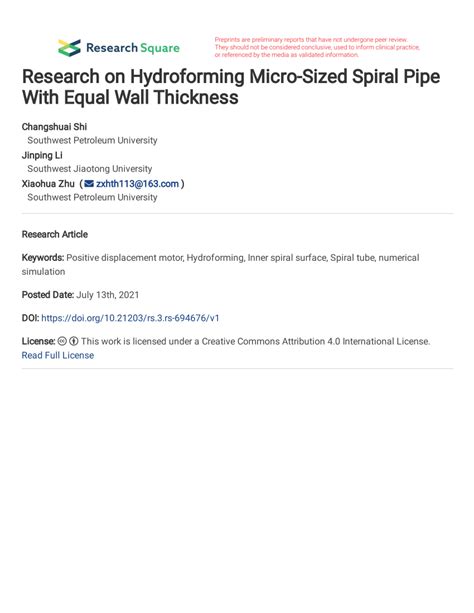 PDF Research On Hydroforming Micro Sized Spiral Pipe With Equal Wall