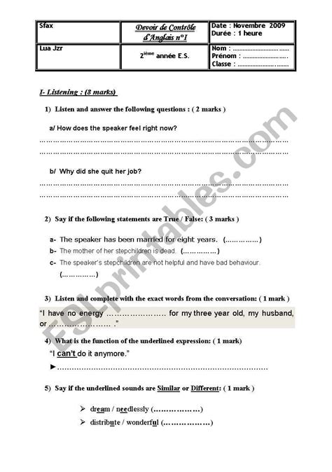 Mid Term Test N1 2nd Form ESL Worksheet By Lua Jzr