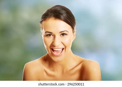 Portrait Nude Woman Laughing Loud Looking Stock Photo