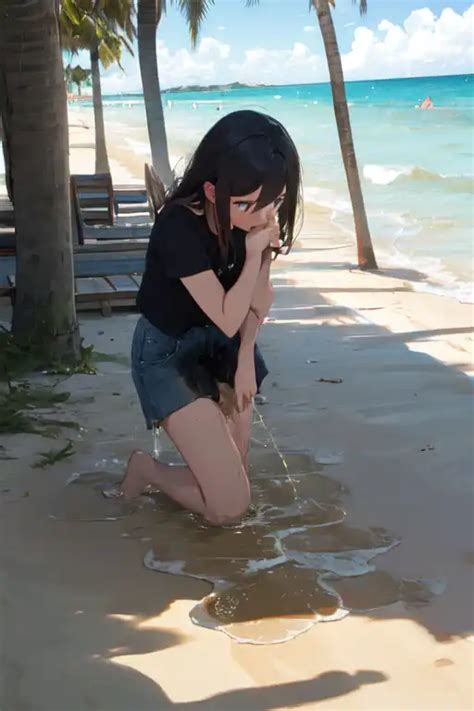 Ai Art Girl Pee Beach By Max Pixai