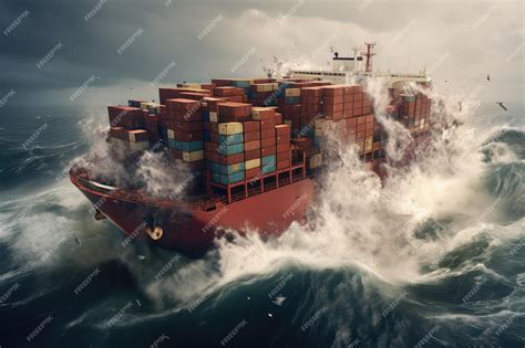 Premium AI Image | A container ship going through a storm