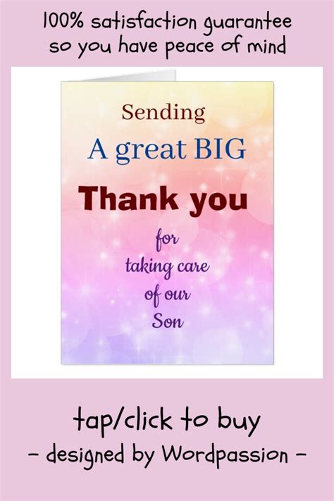 Thank You For Taking Care Of Our Son Card Zazzle Take Care