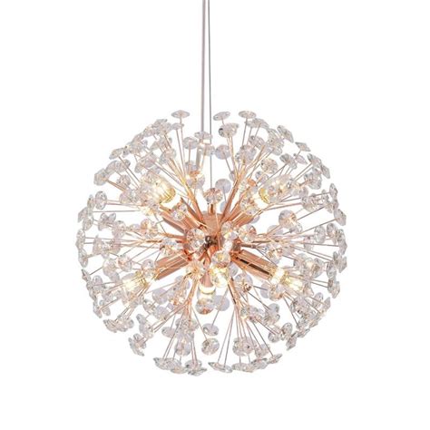 Lustre Pendente Dente de Leão Rose Gold Redondo Cristais 8E14 40cm