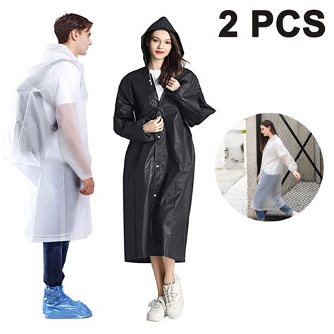 Black White Raincoats For Adults Eva Reusable Rain Ponchos No Smell