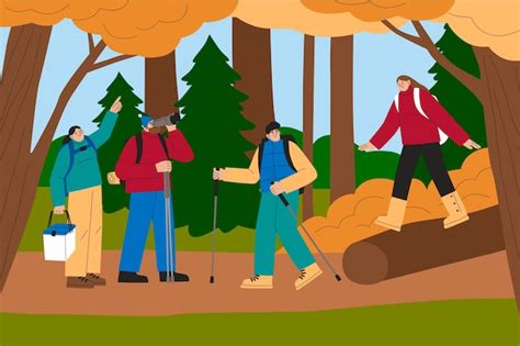 Hiking Through Forest Together Vectors & Illustrations for Free Download