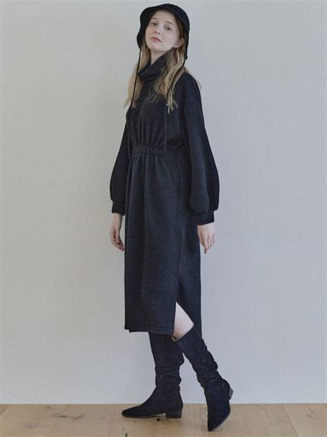 MUSINSA AVANT G Turtleneck Knit Long Dress BLACK