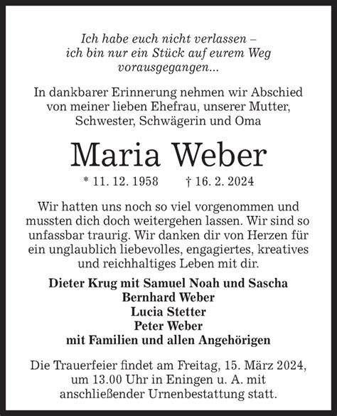 Traueranzeigen von Maria Weber Südwest Presse Trauer