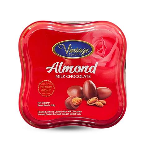 Hộp Socola Sữa Hạt Hạnh Nhân Almond Vintage Luxury 125g Màu Đỏ Cỏ Sáu