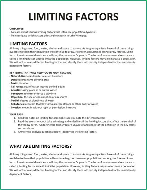 Density Independent Factors Worksheet - FactorWorksheets.com