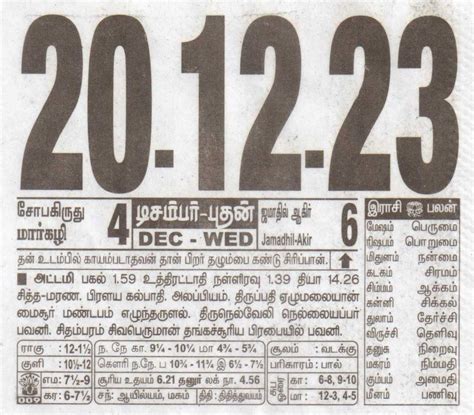 Tamil Daily Calendar 20-12-2023 | Date 20 , January daily Tear off ...