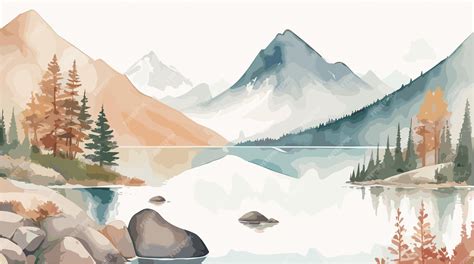 Premium Vector | A watercolor of mountains and lake landscape