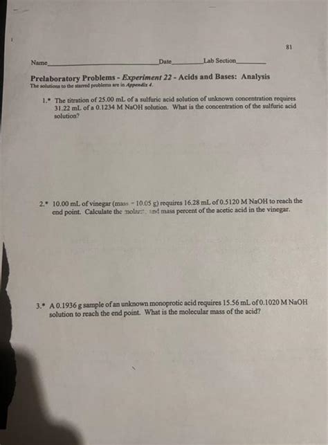 Solved Prelaboratory Problems Experiment 22 Acids And Chegg