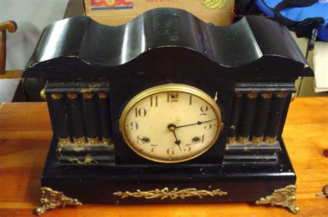 Antique Waterbury 8 Day Black Mantel Clock , 8 Columns need repair -- Antique Price Guide ...