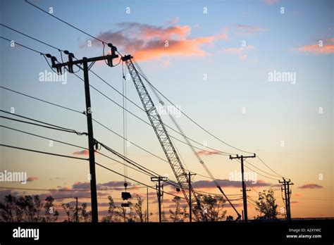 ELECTRIC POLES IN SUNSET Stock Photo - Alamy