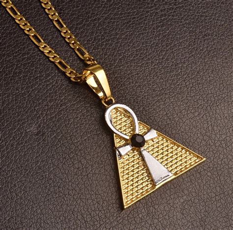 18k Gold Plated Egyptian Ankh Cross Pyramid Pendant Figaro Etsy