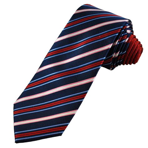 Tresanti Celeste Navy Blue Red Pink And White Striped Mens Silk Tie