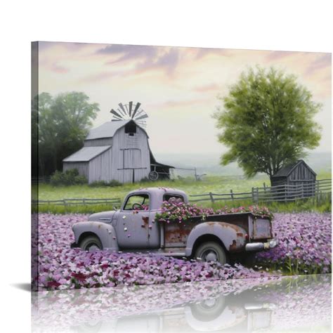 Comio Farmhouse Truck Wall Art Farmhouse Canvas Wall Art Old Barn