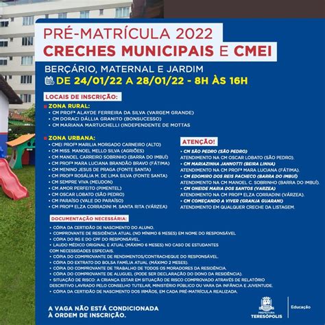 Ano Letivo De 2022 Pré Matrícula Para Creches Municipais E Cmei Será