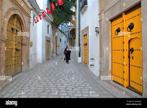 Typical Cobbled And Narrow Street Dar El Jeld Street With Colorful