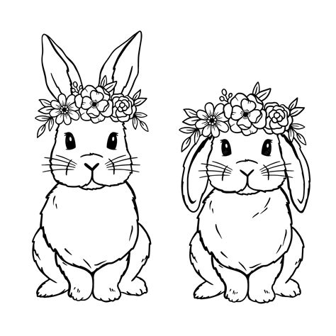 Premium Vector Cute Rabbit Line Art Lop Bunny With Flower Crown