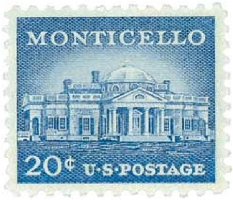 1956 Liberty Series 20 Monticello Postcard Stamps Postage Stamp