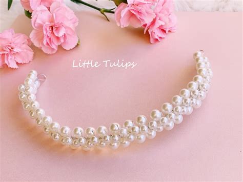 Silver Pearl Bridal Headband Flower Girl Headband Pearl Headpiece