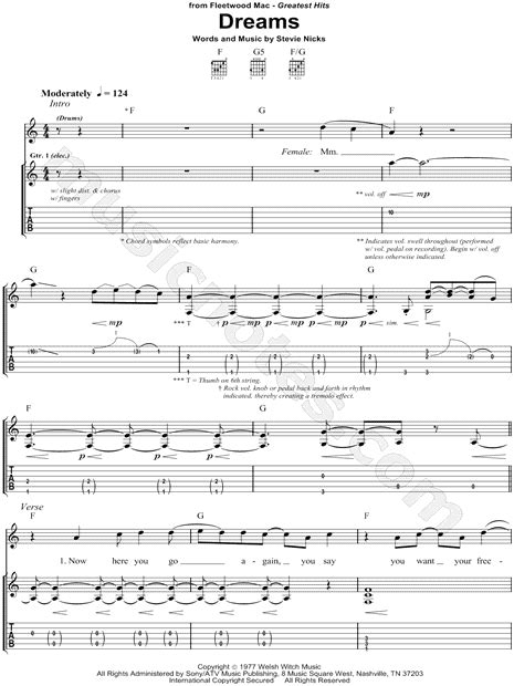 Fleetwood Mac Dreams Guitar Tab In C Major Download And Print Sku Mn0081485