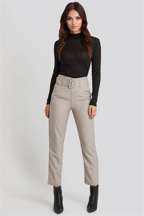 High Waist Belted Pants Grey Na Kd