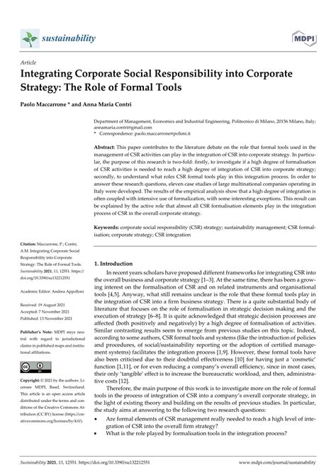 PDF Integrating Corporate Social Responsibility Into Corporate