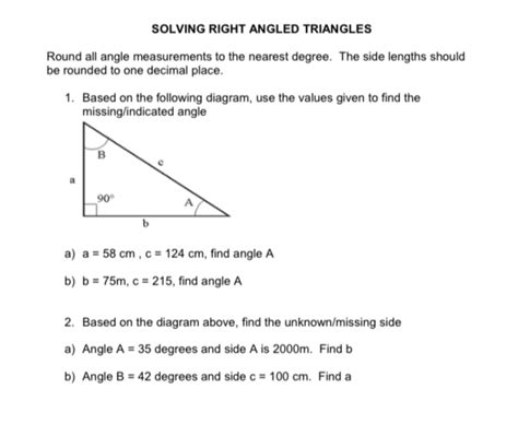 Solved Solving Right Angled Triangles Round All Angle Measurements To The Nearest Degree The