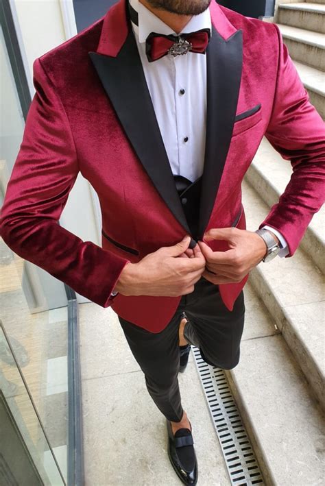 Men Velvet 3 Piece Suit Tuxedo Velvet Suit Red Winter Suit Sainly Sainly