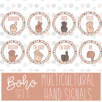 Multicultural Hand Signal Posters For Classroom Management Boho Set