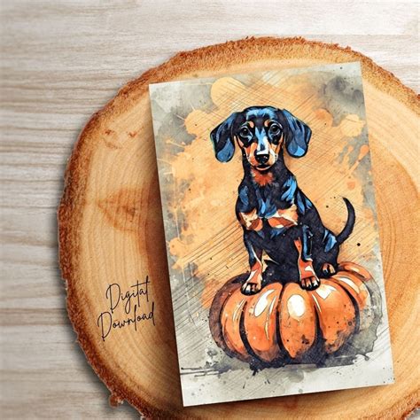 Dachshund Sitting on Pumpkin PRINTABLE Fun Doxie Fall Wall - Etsy