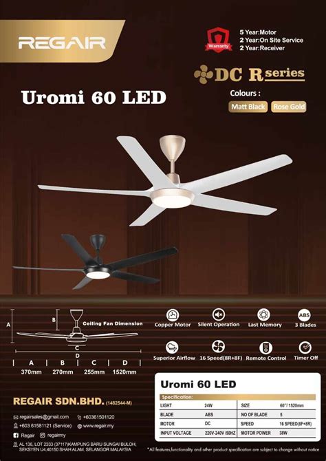 Regair Inovo Uromi Led Ceiling Fan With Led Light Remote Control