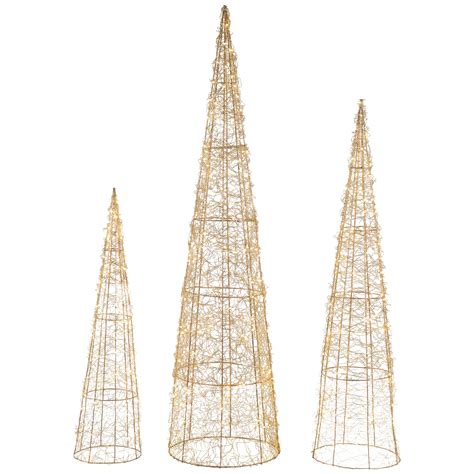 Northlight Set Of 3 LED Twinkle Lighted Copper Mesh Cone Trees Outdoor