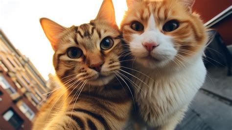 Premium Photo Two Cute Funny Cats Take A Selfie Neural Network Ai Generated