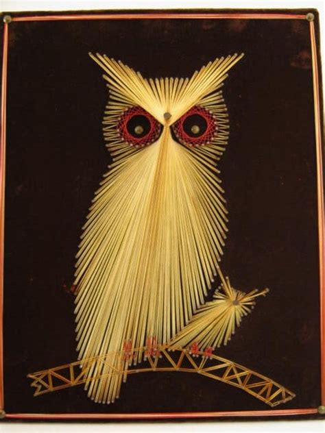 Vintage 70s String Art Owl Picture Retroterapia Riset