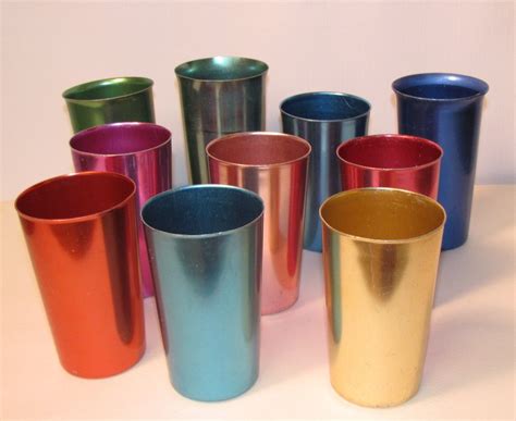 10 Pc Vintage Anodized Aluminum Drinking Glass Set 1950s Mcm Keeps Drinks Icy Tumbler Cups