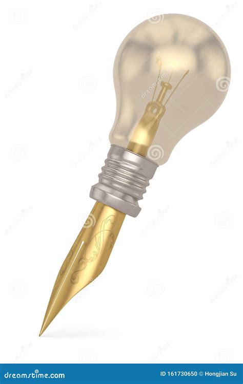 Light Bulb With Pen Isolated On White Background 3d Illustration Stock