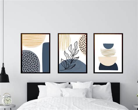 Boho Art Set Of 3 Prints Boho Wall Art Blue Grey Abstract Gallery