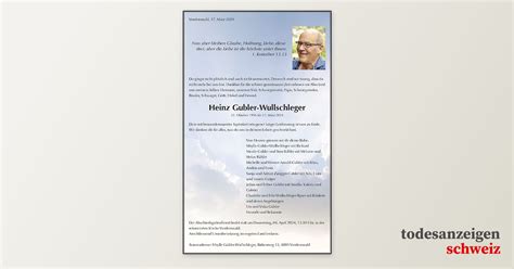 Obituary Heinz Gubler Wullschleger Obituaries Ch