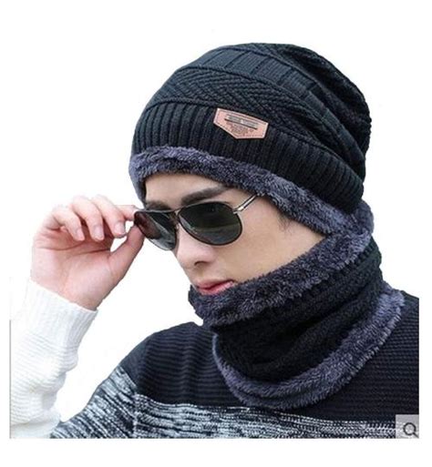 Buy Jocker Winter Woolen Cap Neck Scarf And Warm Cap Set Black Online