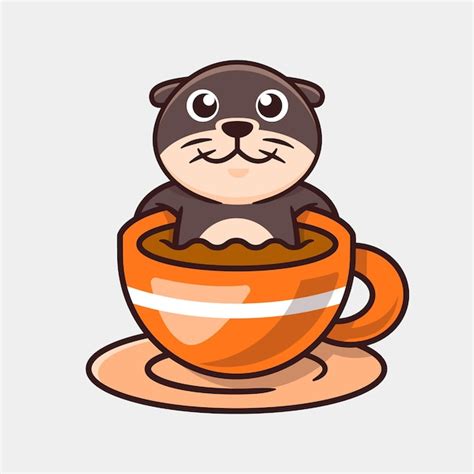 Niedlich Otter In A Tasse Kaffee Vektor Karikatur Illustration