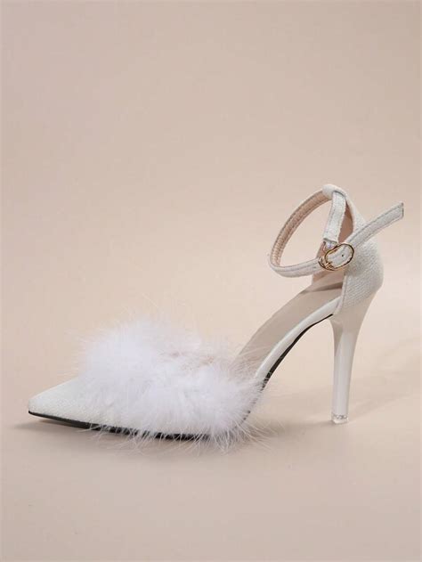 Women S French Style Furry High Heels Autumn Winter New Arrival White