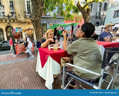 People On Terrace At Plaza Dorrego In San Telmo Buenos Aires Editorial