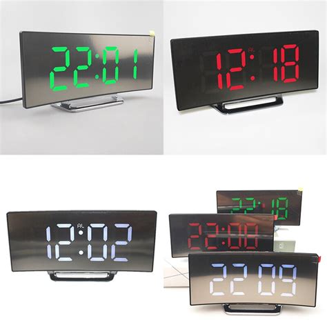 Electronic Alarm Clock Noiseless Digital Led Large Display Mirror