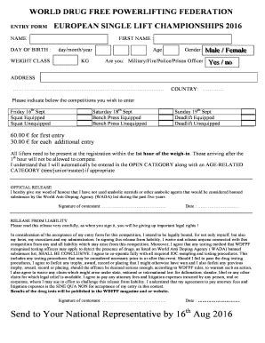 Fillable Online World Drug Free Powerlifting Federation Entry Form