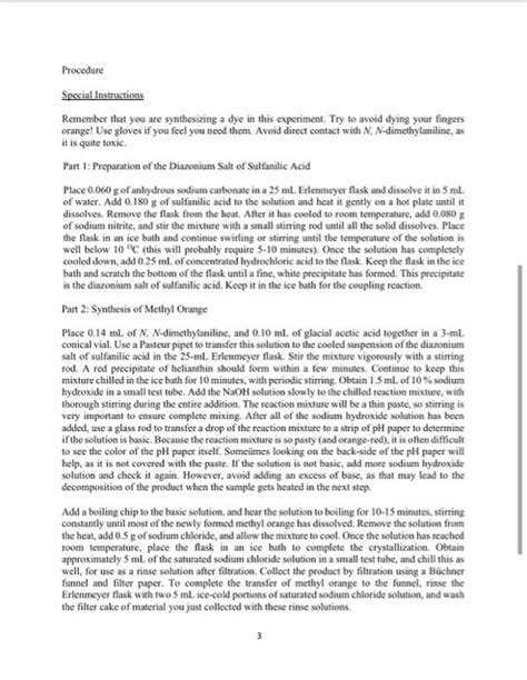 Solved Experiment 7 Synthesis Of Methyl Orange Introduction