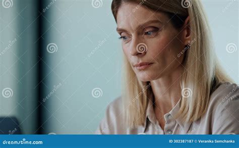 Serious Woman Working Computer At Office Portrait Manager Hands Typing