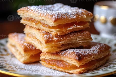 stock photo of Flaky pastry with icing sugar Flaky pastry food ...